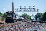 Local E38 passes under the signal at Duke